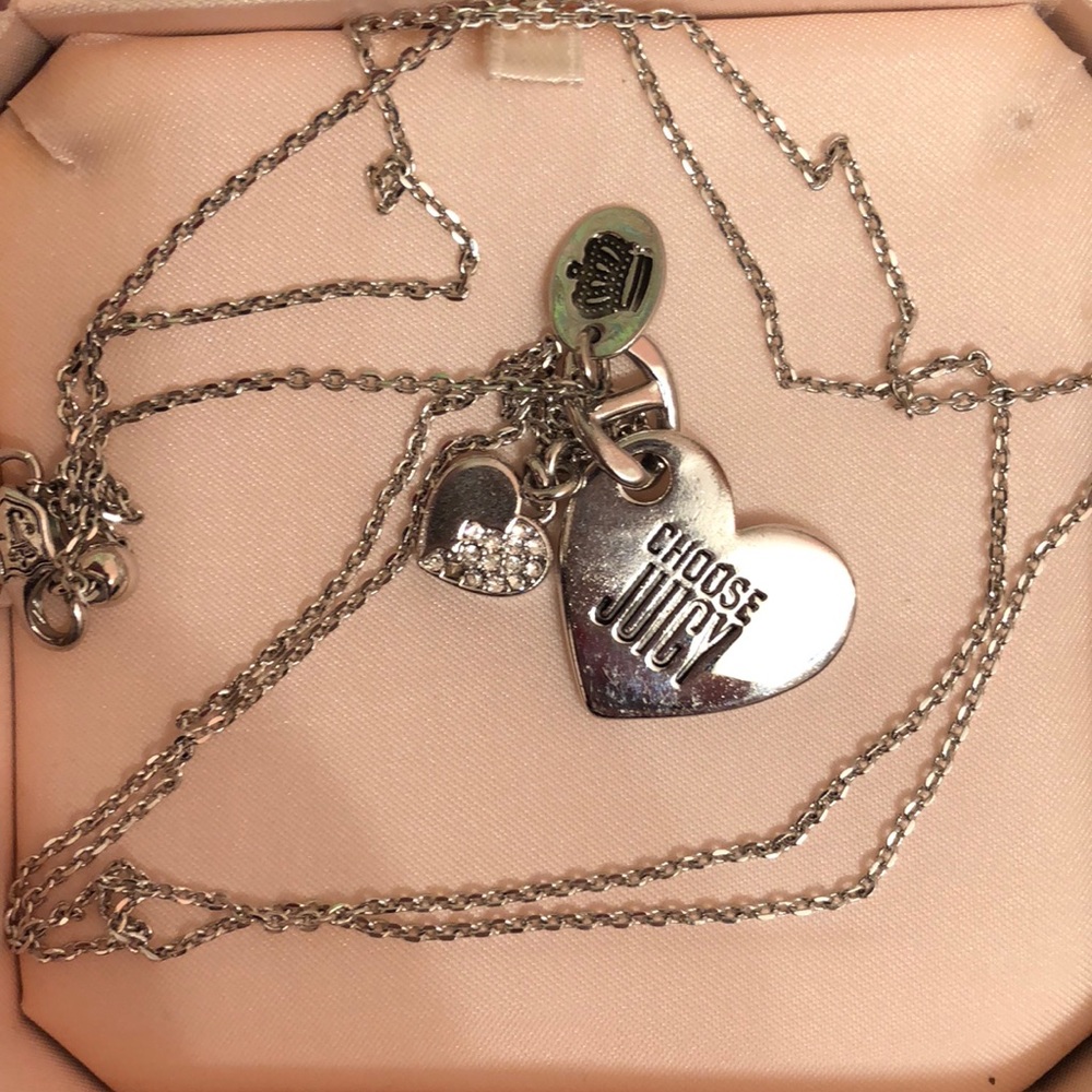 Juicy Couture long silver necklace, heart charm